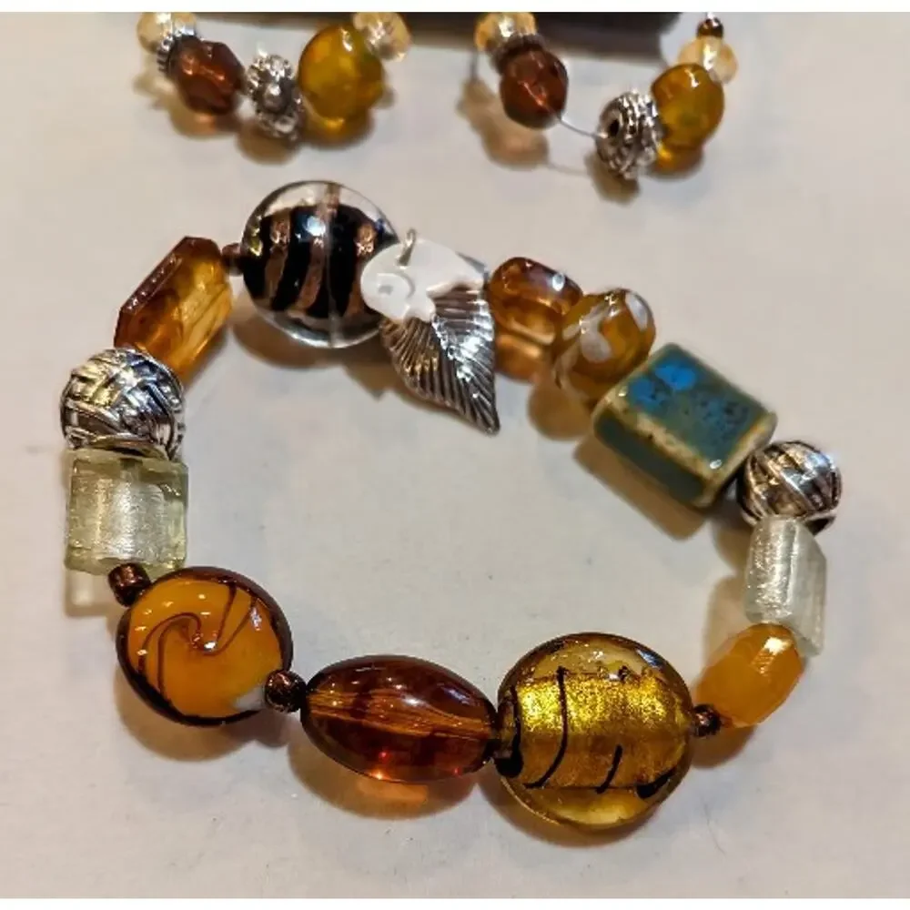 Avon Women’s Boho Bracelet And Earrings Glass Beaded Set Chic Multicolor New